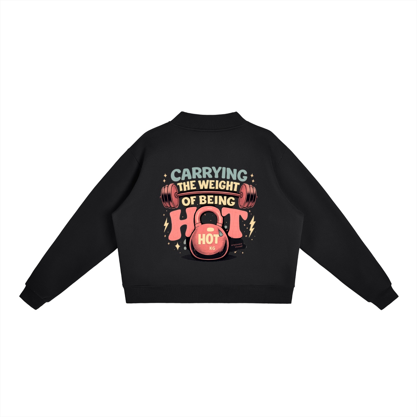 https://ajmall-vc-public-bucket.oss-us-west-1.aliyuncs.com/hugepod/material/custom_printing/06fab8af1c42416c8a51eb90a088b8aa.png Weight of being Hot Oversized Sweatshirt - Image 1