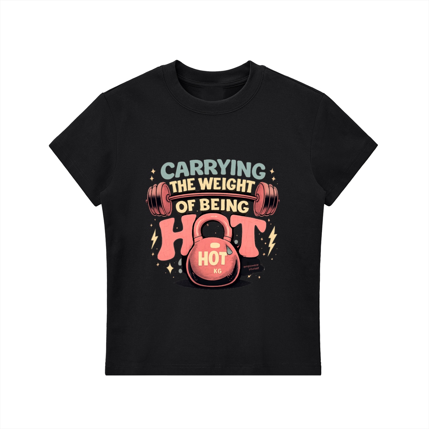 https://ajmall-vc-public-bucket.oss-us-west-1.aliyuncs.com/hugepod/material/custom_printing/1bc4058bd77043689c181c9ca3b7810d.png Weight of being Hot Bodycon T-shirt - Image 1
