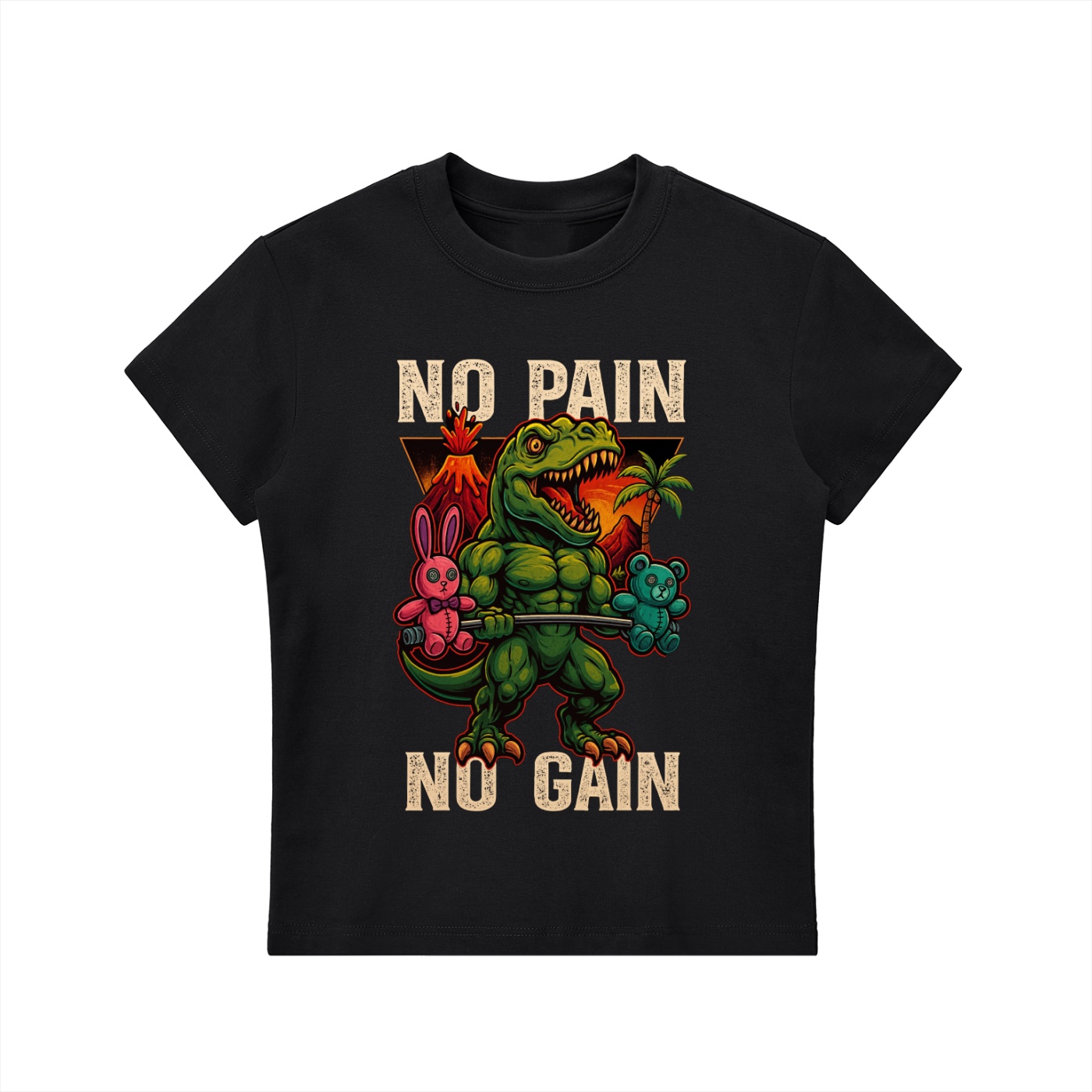 https://ajmall-vc-public-bucket.oss-us-west-1.aliyuncs.com/hugepod/material/custom_printing/7d714a578cdf4eb39debdc71eb2fb416.png No Pain Dinosaur Bodycon T-shirt - Image 1