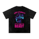 Wake Up Beauty Double Print Washed Oversized T-Shirt - Image 2
