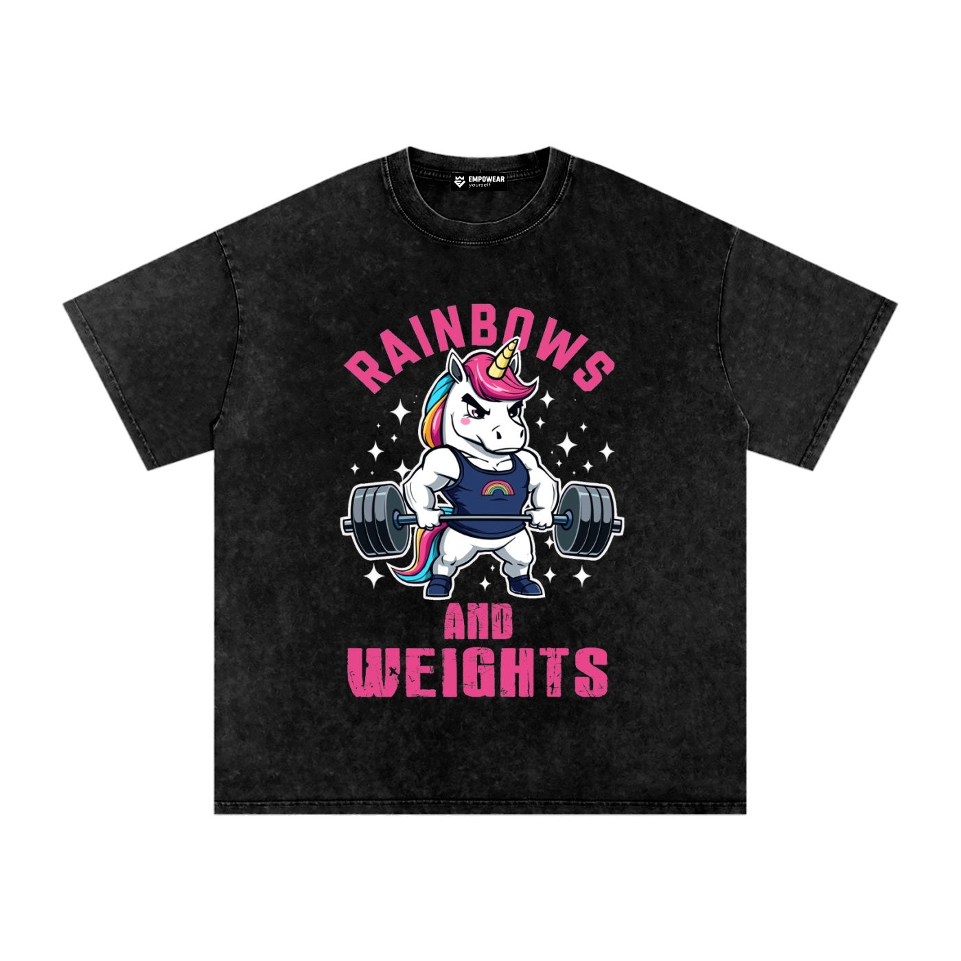 https://ajmall-vc-public-bucket.oss-us-west-1.aliyuncs.com/hugepod/material/custom_printing/3c6e88627aae4445b180099828b02f50.png Rainbows & Weights Washed Oversized T-Shirt - Image 1
