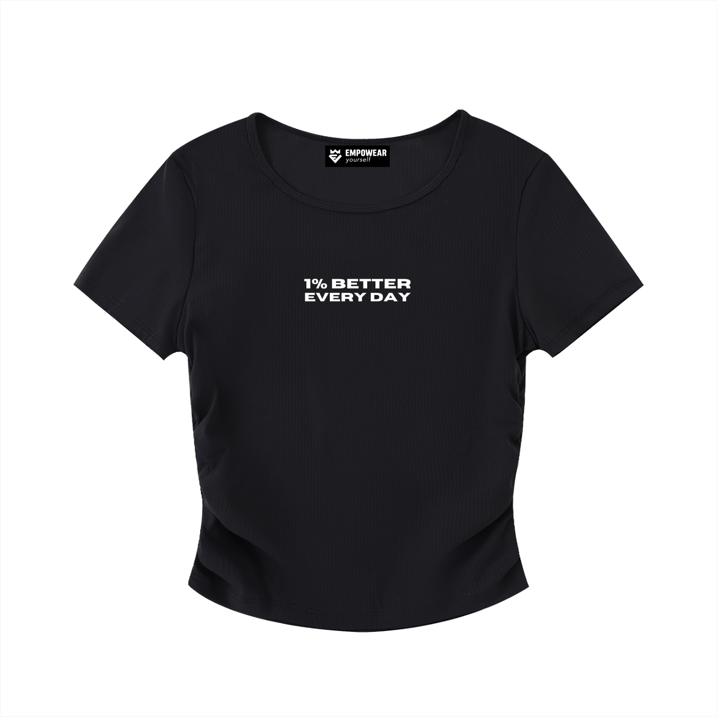 https://ajmall-vc-public-bucket.oss-us-west-1.aliyuncs.com/hugepod/material/custom_printing/892ff970274a4786a4b20ca159758d29.png 1% Better Every Day Ruched T-shirt - Image 1