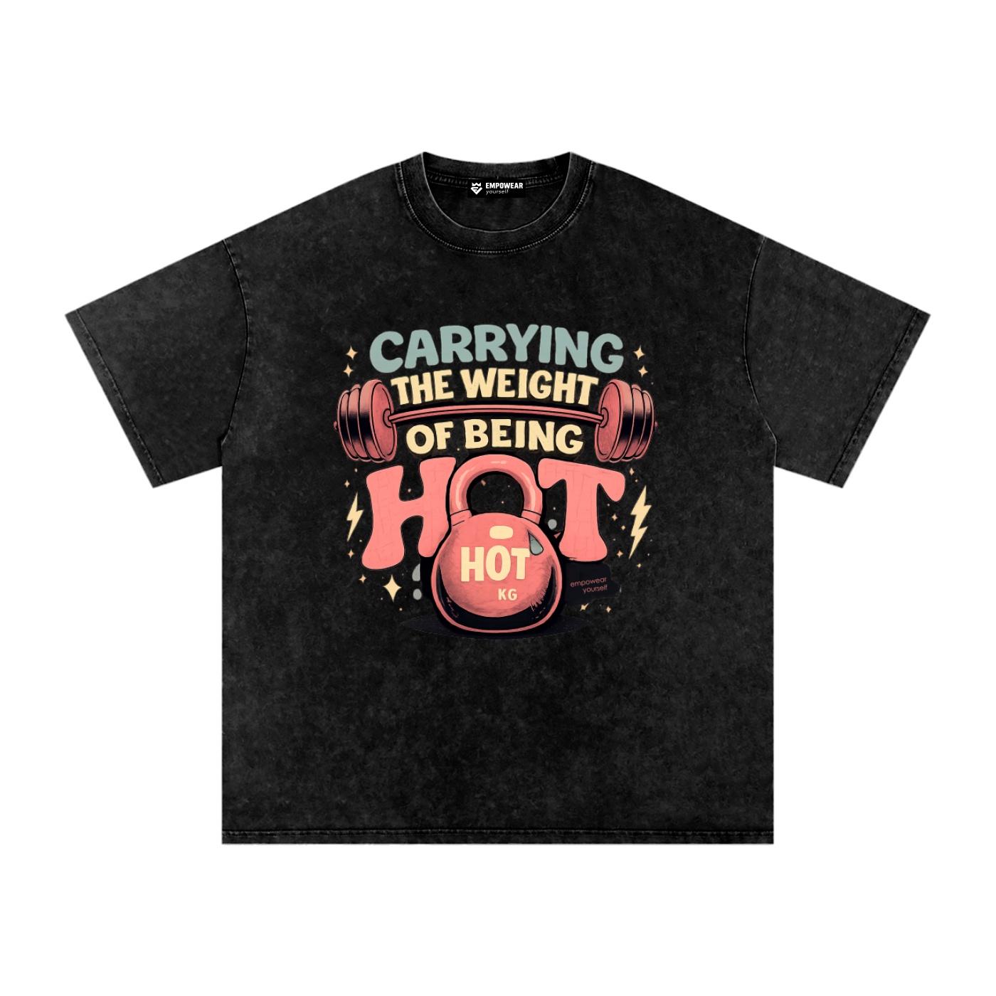 https://ajmall-vc-public-bucket.oss-us-west-1.aliyuncs.com/hugepod/material/custom_printing/a7e6a5c4c5214e56b5a5e86e95ca60bd.png Weight of Being Hot Washed Oversized T-Shirt - Image 1