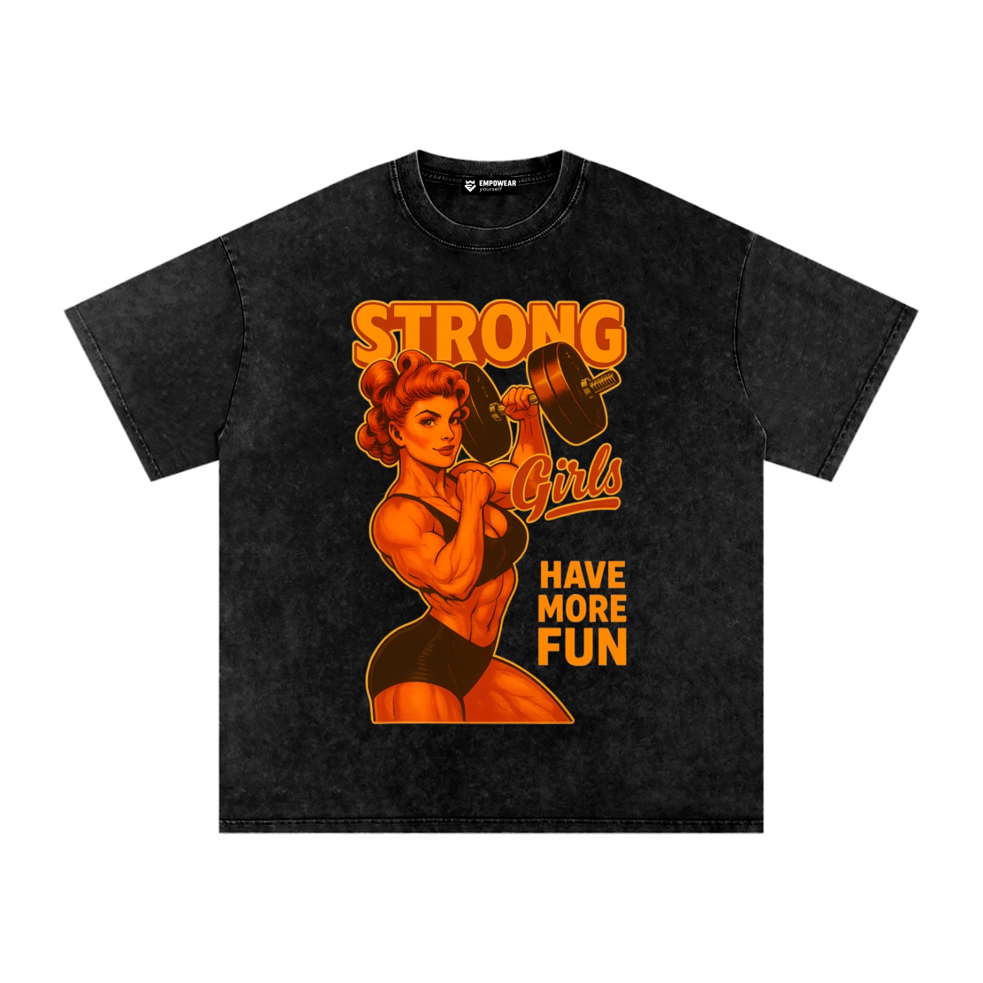 https://ajmall-vc-public-bucket.oss-us-west-1.aliyuncs.com/hugepod/material/custom_printing/bf288ce7b0cb43c9801f328399276390.png Strong Girls Have More Fun Washed Oversized T-Shirt - Image 1