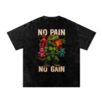 No Pain Dinosaur Double Print Washed Oversized T-Shirt - Image 2