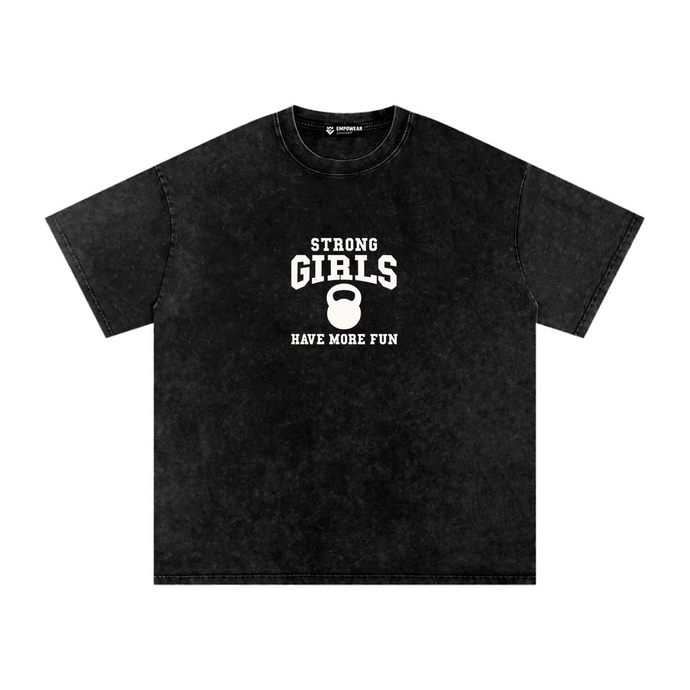 https://ajmall-vc-public-bucket.oss-us-west-1.aliyuncs.com/hugepod/material/custom_printing/ed24b6c529b14d3daed93a441ba12776.png Strong Girls Have More Fun Black & White Washed Oversized T-Shirt - Image 1