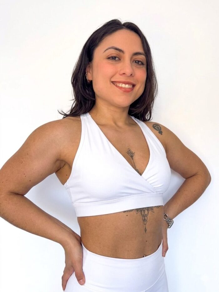 Crossover V-Neck Sports Bra White