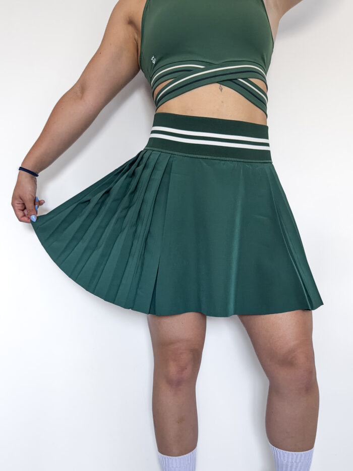 Pleated Mini Skirt Striped Waistband - Image 2