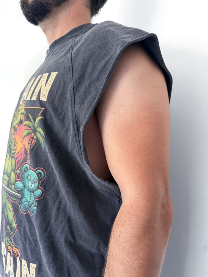 Acid Wash Oversized Tank Top No Pain No Gain - Image 3