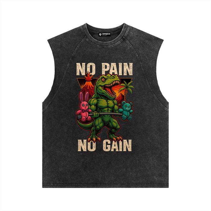 Acid Wash Oversized Tank Top No Pain No Gain