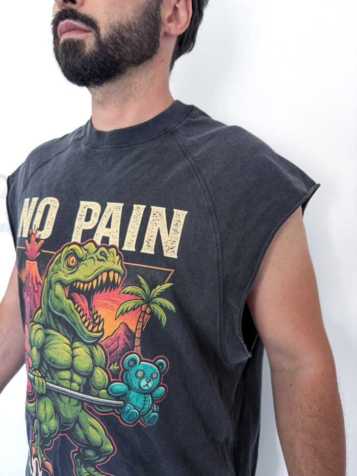 Acid Wash Oversized Tank Top No Pain No Gain - Image 2