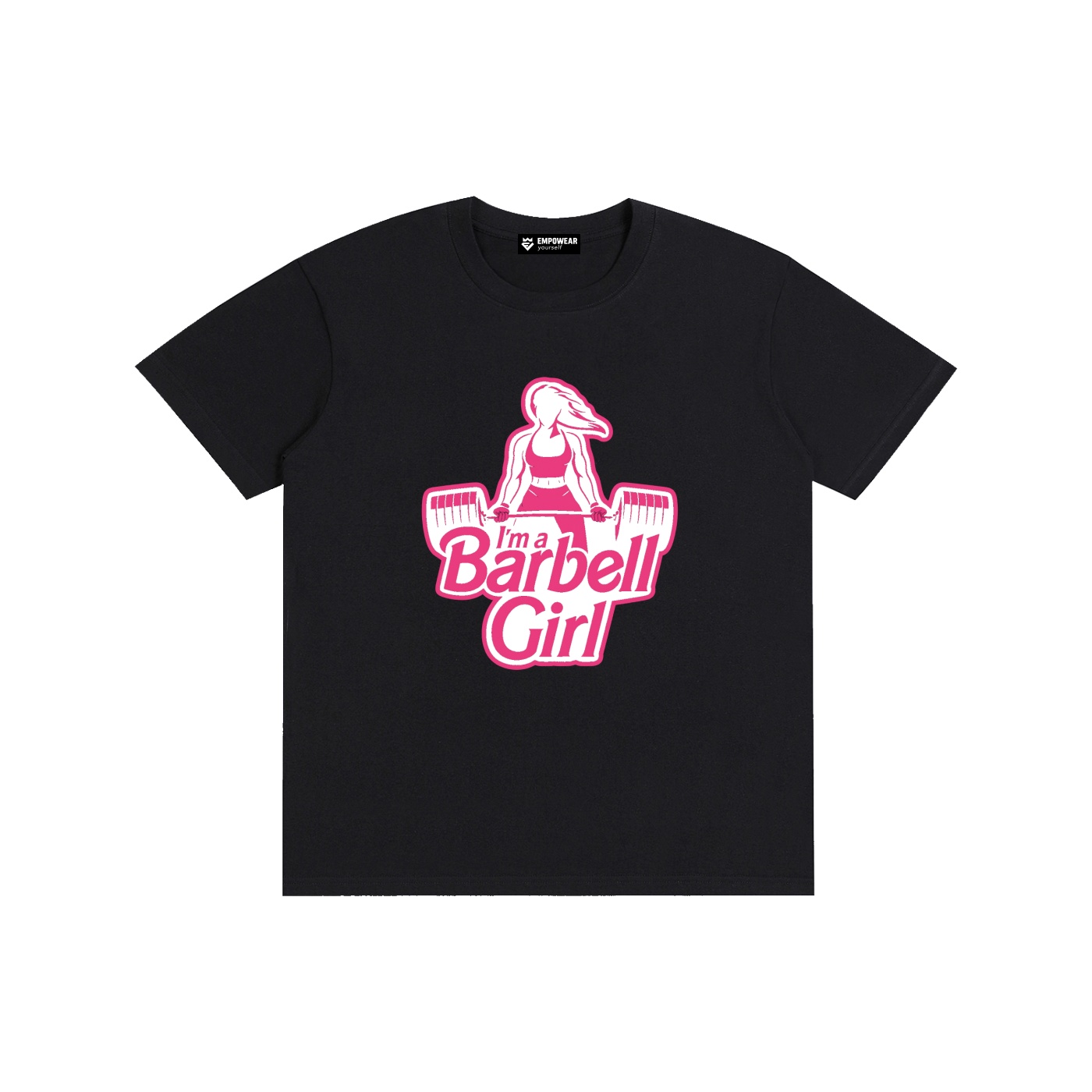 https://ajmall-vc-public-bucket.oss-us-west-1.aliyuncs.com/hugepod/material/custom_printing/6c0597a9f678432f9dae660776e70fef.png Cotton Crewneck T-Shirt | Barbell Girl - Image 1