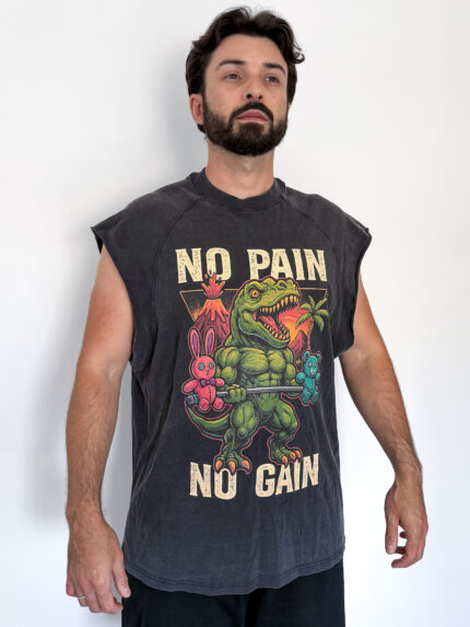 Acid Wash Oversized Tank Top No Pain No Gain